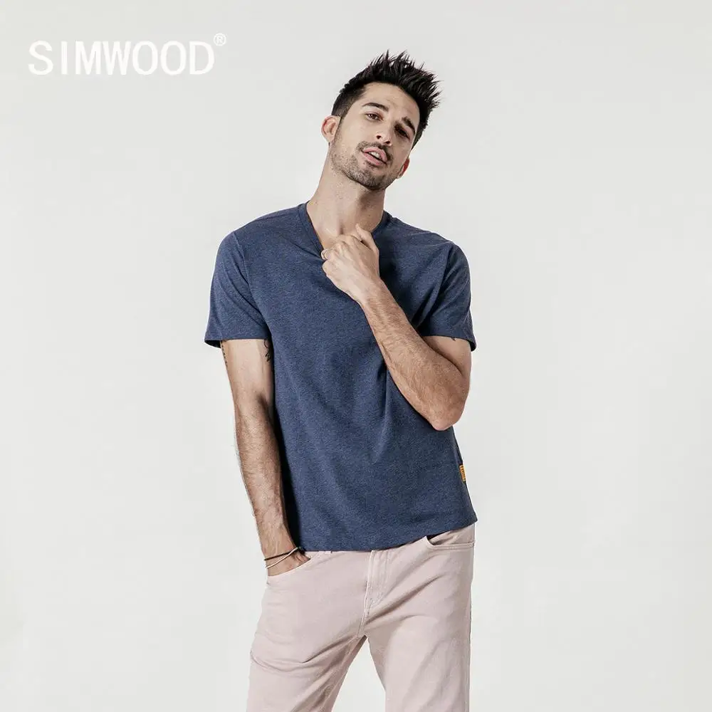 SIMWOOD 2021 летняя Новинка 100% цветная хлопковая Футболка мужская футболка с вырезом