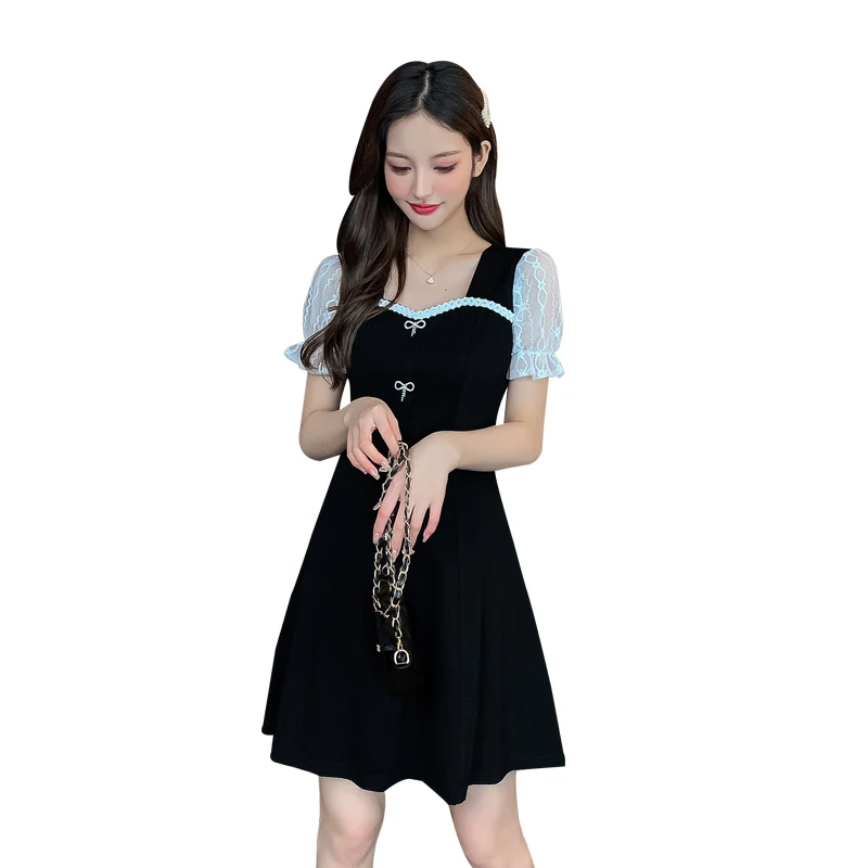 

COIGARSAM Cute Women dress New Summer High Waist Dresses Black 8556