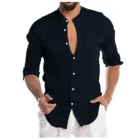 KANCOOLDShirts 2021 мужской модный Повседневный однотонный Кардиган со стоячим воротником, рубашка с длинными рукавами, топ, повседневный пляжный стиль размера плюс