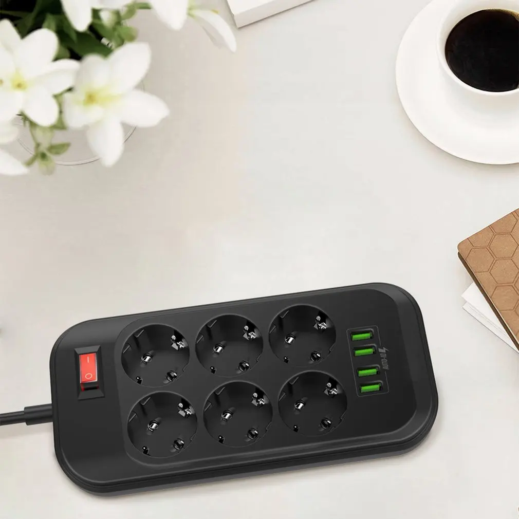 4 порта USB телефон Зарядное устройство несколько Мощность розетки 6 Европейская