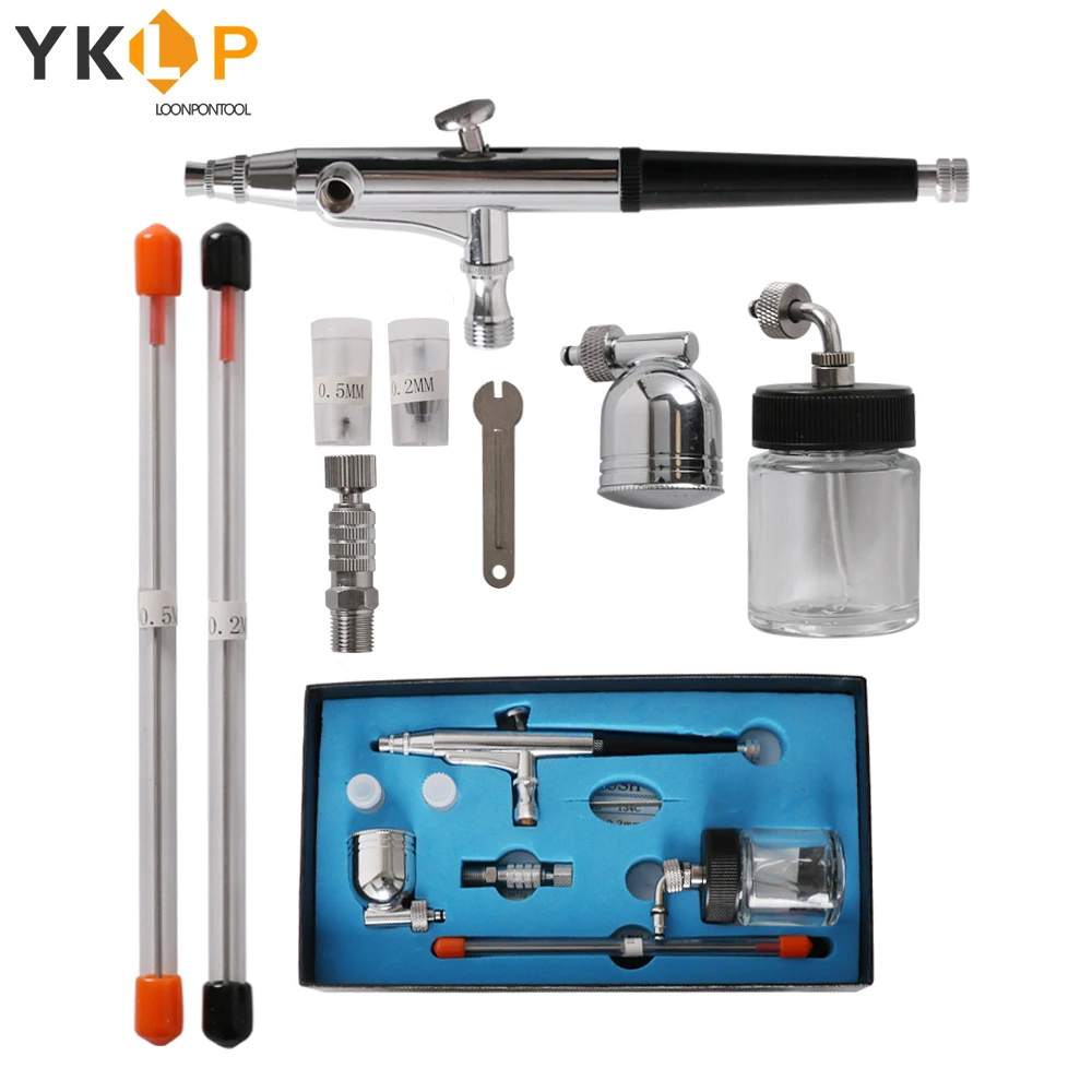 

7cc Dual Action Airbrush Air-Brush paint Spray Gun + Spray Pen Cleaning Tool Set for Art car model Tattoo Nail Tools Set