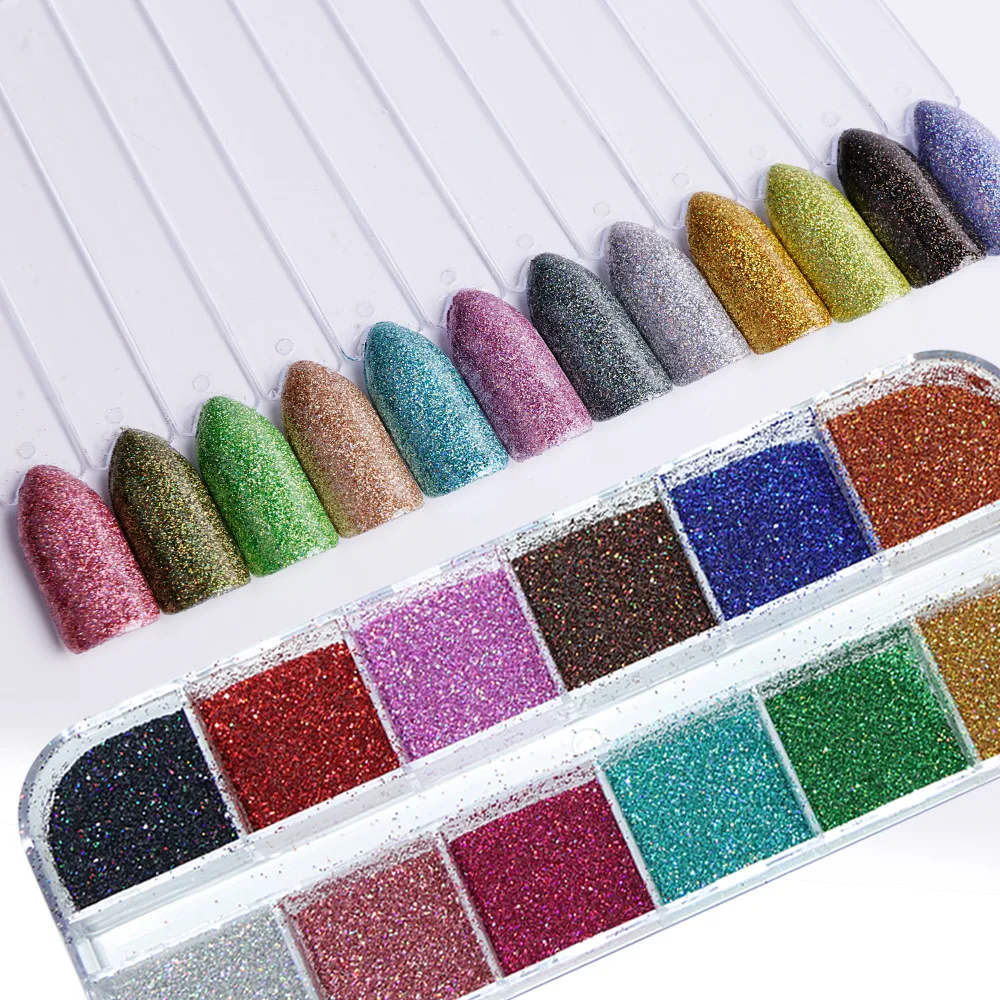 

12 Boxed Grid Laser Glitter Nail Laser Powder Color Nail Fine Powder Nail Decoration Nail Art Glitter Art Lalic Shiny