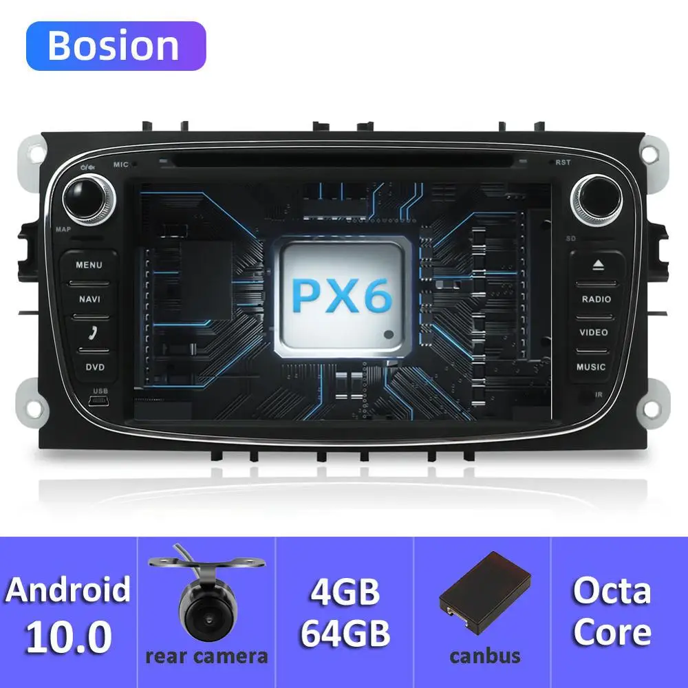 Bosion Car Multimedia player Android 10 GPS Autoradio 2 Din For FORD/Focus/Mondeo/S-MAX/C-MAX/Galaxy RAM 4GB 64GB Radio DVR | Автомобили и