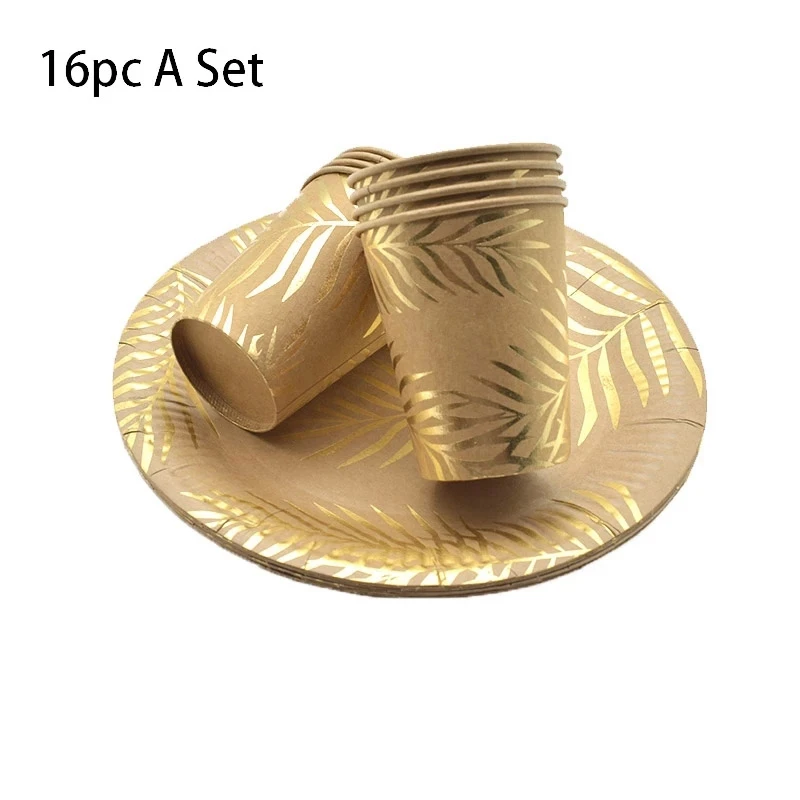 Гавайская искусственная Золотая фольга тарелки с тропическими пальмовыми