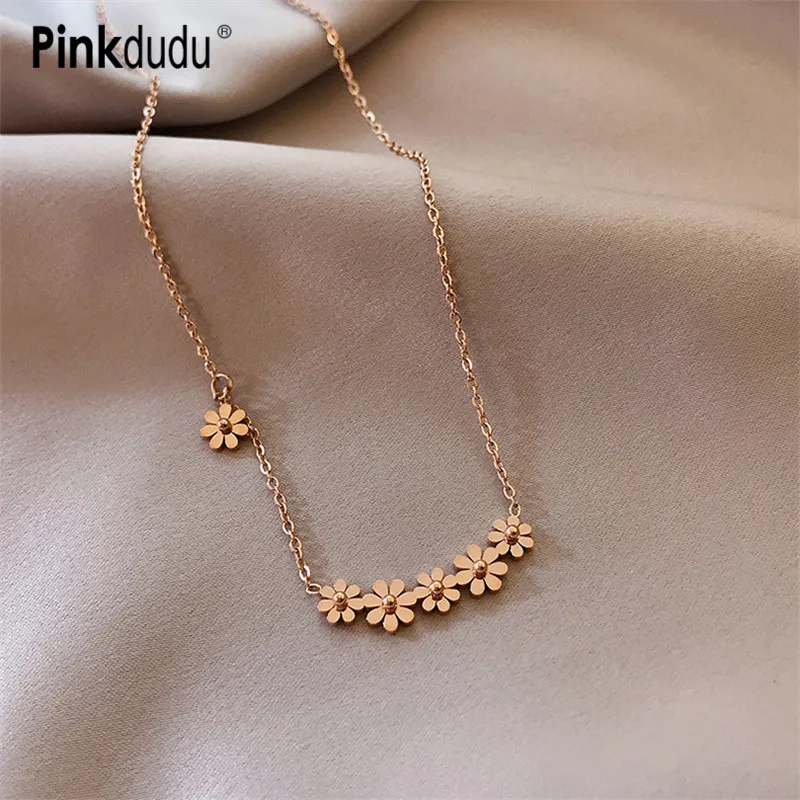 Pinkdudu Горячая Корейская Золотая титановая стальная цепочка ожерелье элегантный