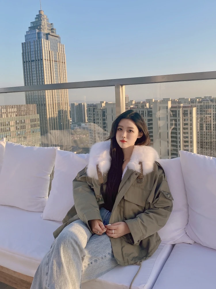 New Womens Winter Coats 2021 Women Warm Real Fox Fur Coat Imported Rex Rabbit Fur Liner Oversized Streetwear Women Parkas