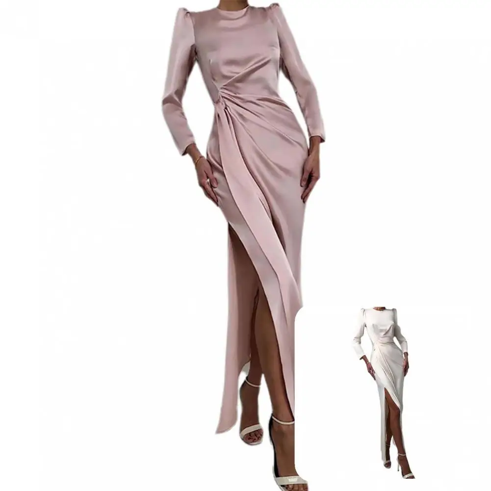 

Шикарное гладкое женское вечернее платье с длинным рукавом, облегающее платье с мягкой текстурой для клуба