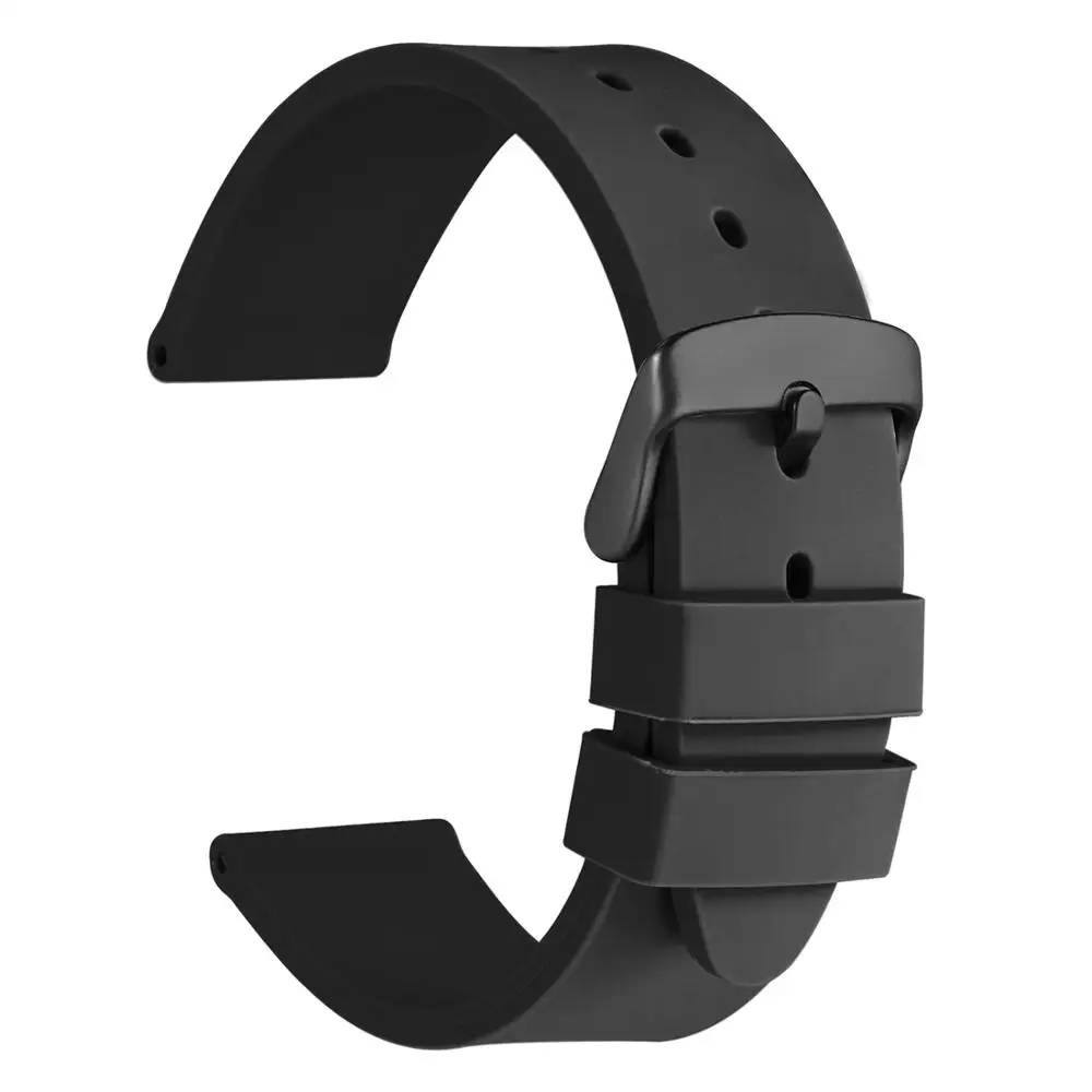 Black-Black Buckle WOCCI силиконовый мягкий резиновый спортивный ремешок для часов 18 мм 20 мм 22 мм черный желтый синий Универсальный ремешок для часов Amazfit ремешок Bip - Цвет ремешка: Black-Black Buckle