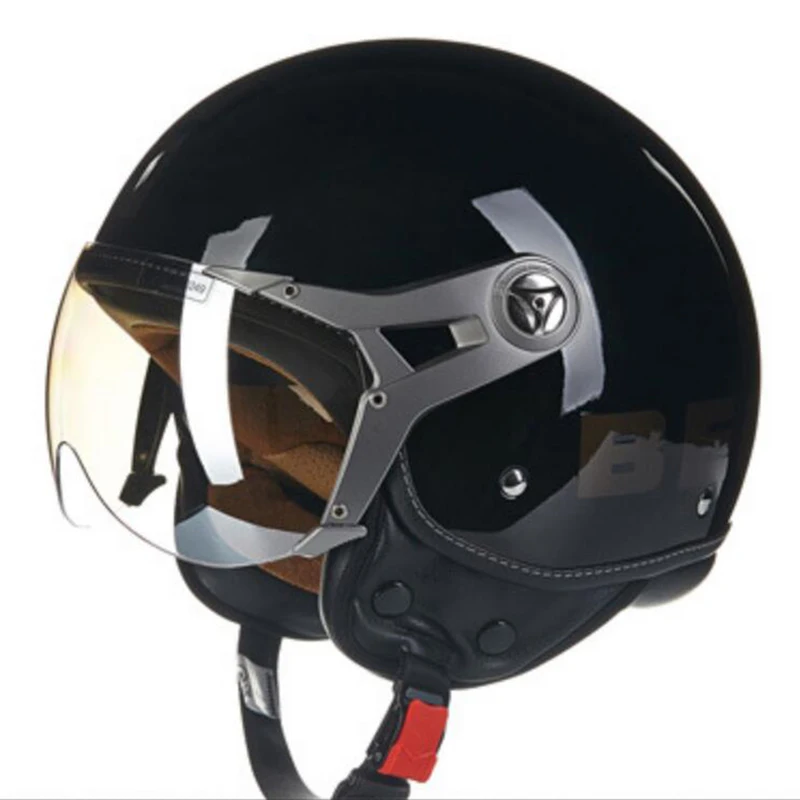 B-100 Bright black BEON мотоциклетный шлем Chopper 3/4 с открытым лицом винтажный шлем Moto Casque Casco Capacete для мужчин и женщин скутер мотоциклетный шлем - Цвет: B-100 Bright black