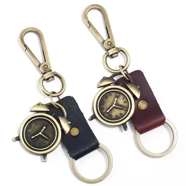 

Fashion Vintage Car Key Chain Alloy Alarm Clock Pendants Leather Bag Accessory Keyring Keychain Hiphop Retro Unisex Jewelry Gift