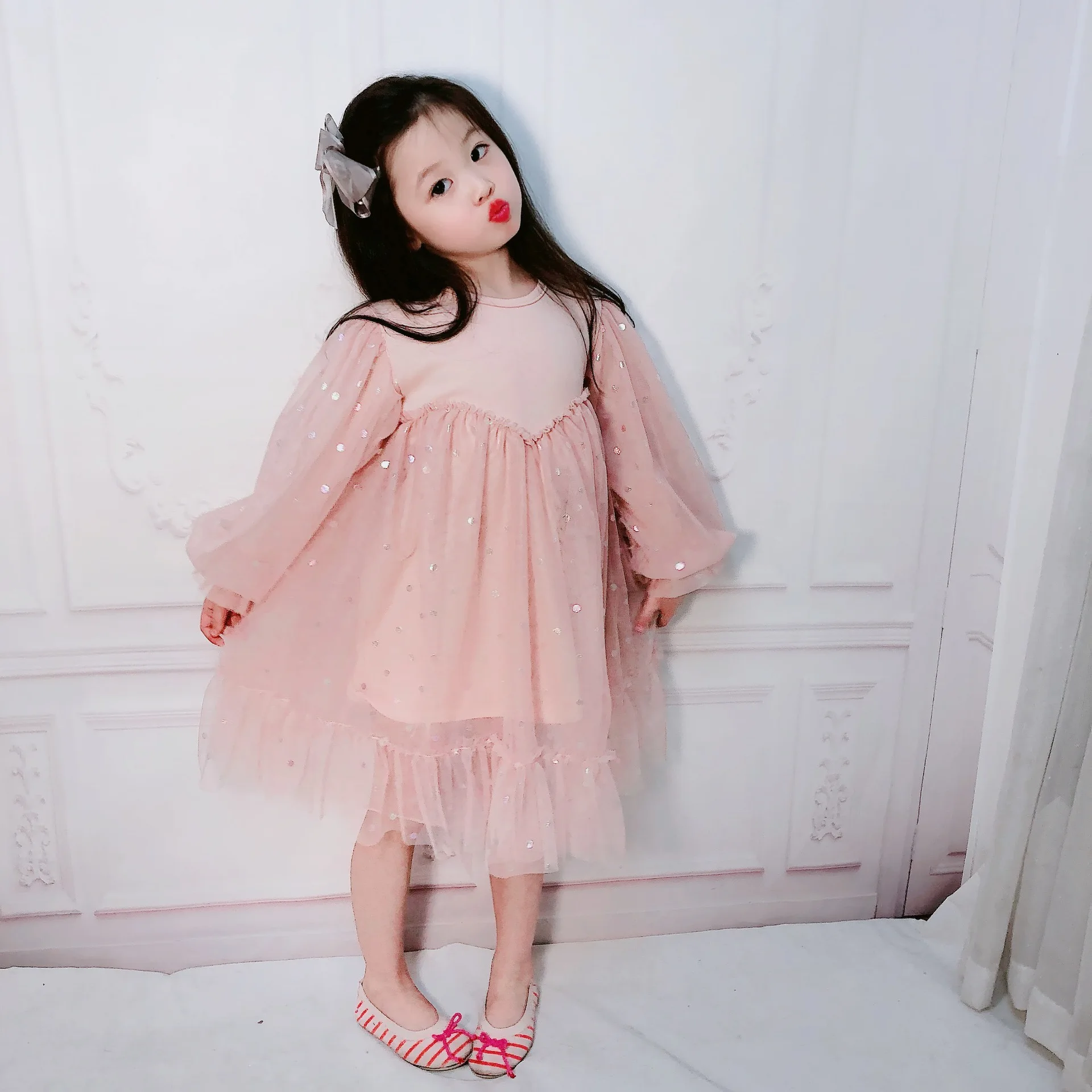 

2020 Spring New Fashion Baby Girls Dresses Kids Long-Sleeve Cute Princess Dresses for Girls Girls Mesh Patchwork Dresses, #8371