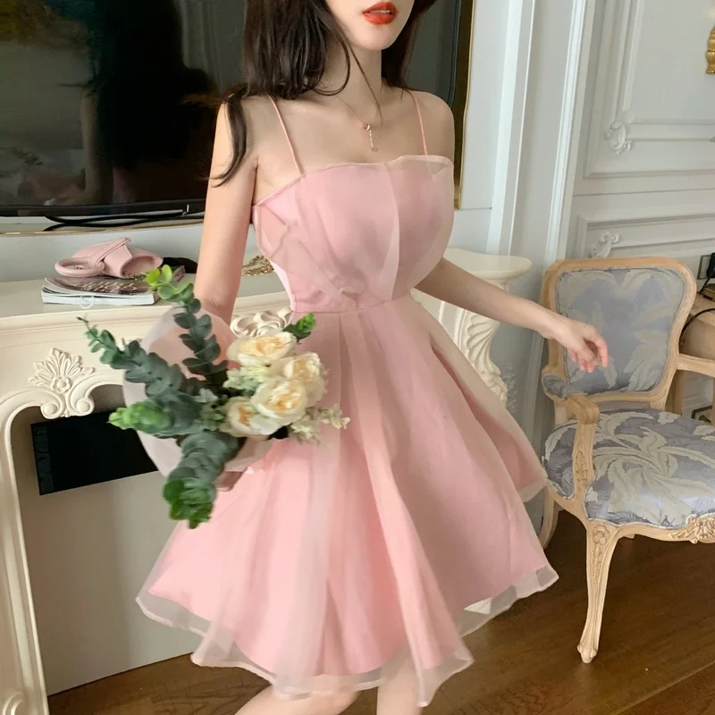 

Princess Style Summer Dress Women Solid Colors Mesh Slip Dress Party Wedding Sweet Cute Clothing Fashion Fairy Cottagecore Dress
