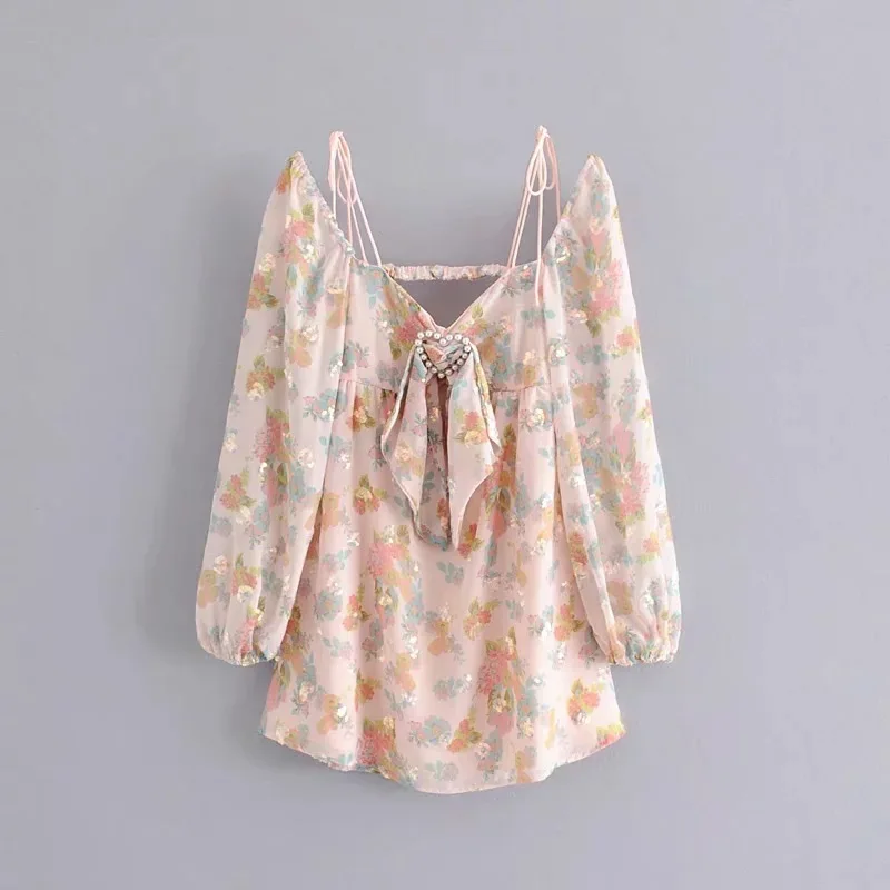 Женское винтажное платье с цветочным принтом DEAT Короткое мини открытой спиной и