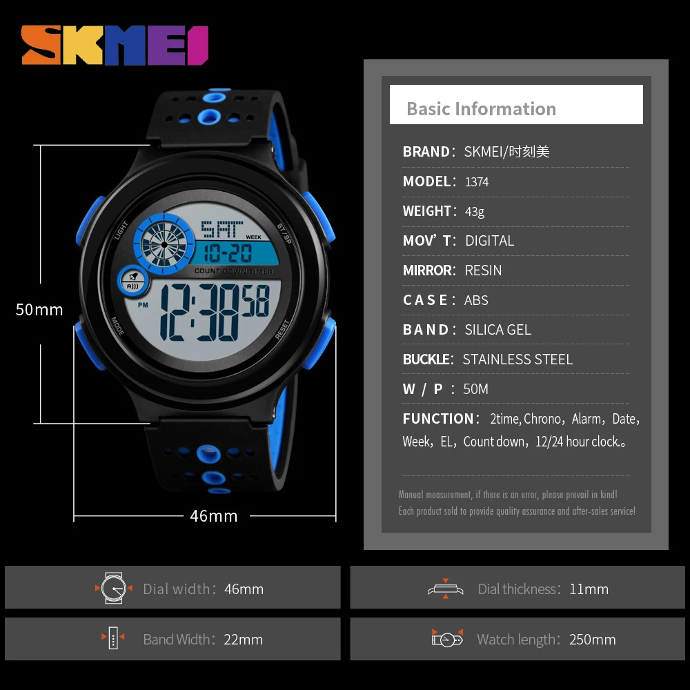 

SKMEI 2 Time Sport Watch Men Chrono Stopwatch Wrist Watches For Mens Outdoor Digital Alarm Clock montre homme 1374 Hour