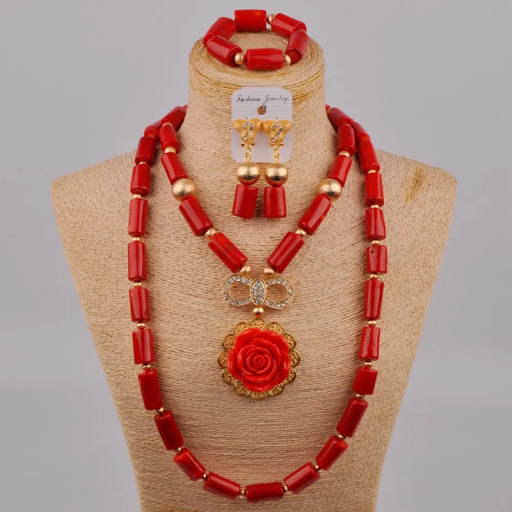 

Модный набор свадебных украшений оранжевого/Красного/белого цвета ожерелье из африканских коралловых бусин красный коралл комплект ювели...