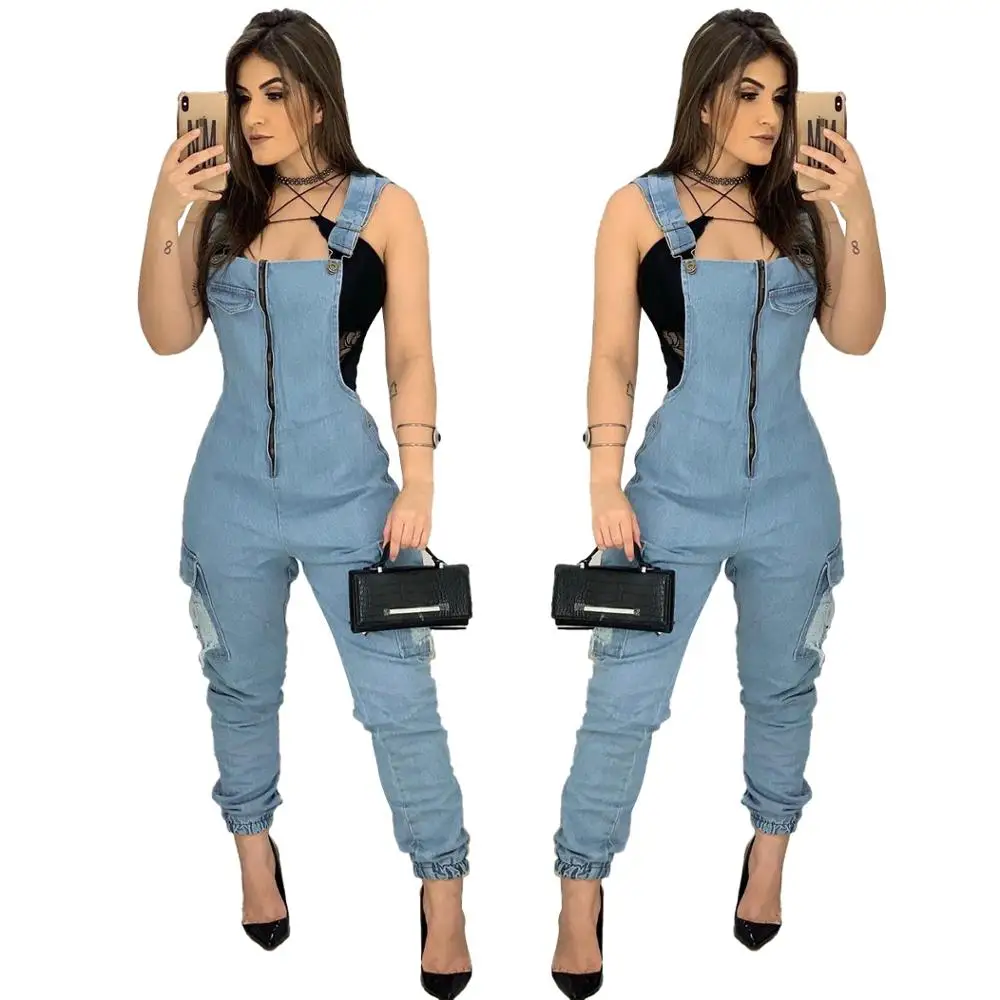 

2020 Summer Hot Sexy Fashion Denim Women's Slim Straps Jumpsuit Bodysuit Street Rompers Body Rompers Ladies Jumpsuit