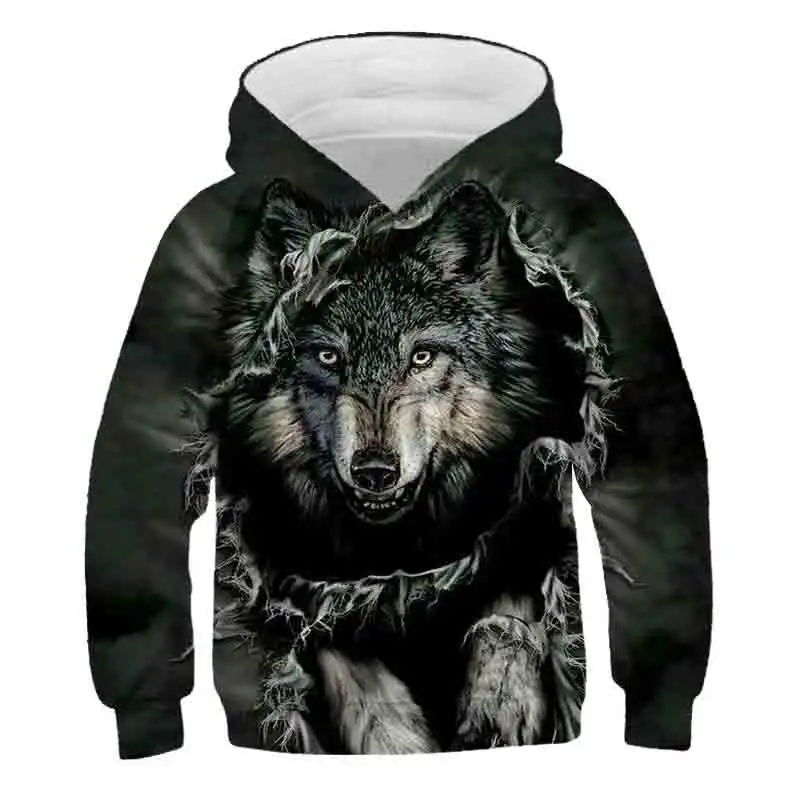 

Children Fashion Hoodies For Boy And Girl 3D Printing Ferocious Wolf Head Sweatshirt Kids Fashion Hip Hop Casual Long Sleeve Top