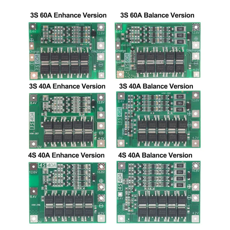 Защитная плата 3S/4S 40A/60A 18650 BMS для зарядки литий ионных батарей двигателя