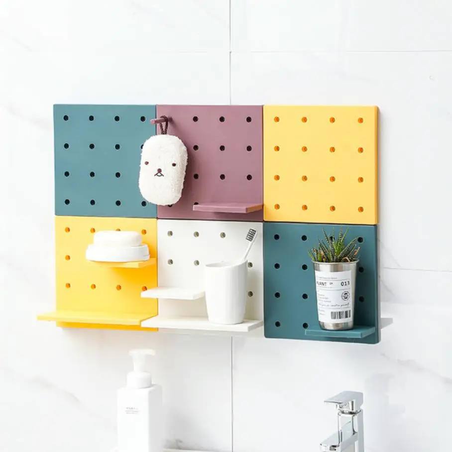 

Кухонная пластиковая настенная полка, настенная доска с отверстиями стеллаж для хранения с крючком, держатели для хранения в ванной, органа...