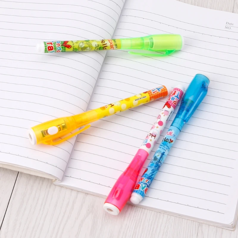 

4PC Invisible Ink Pen Pen With Light Kid Pen for Secret Message K92F