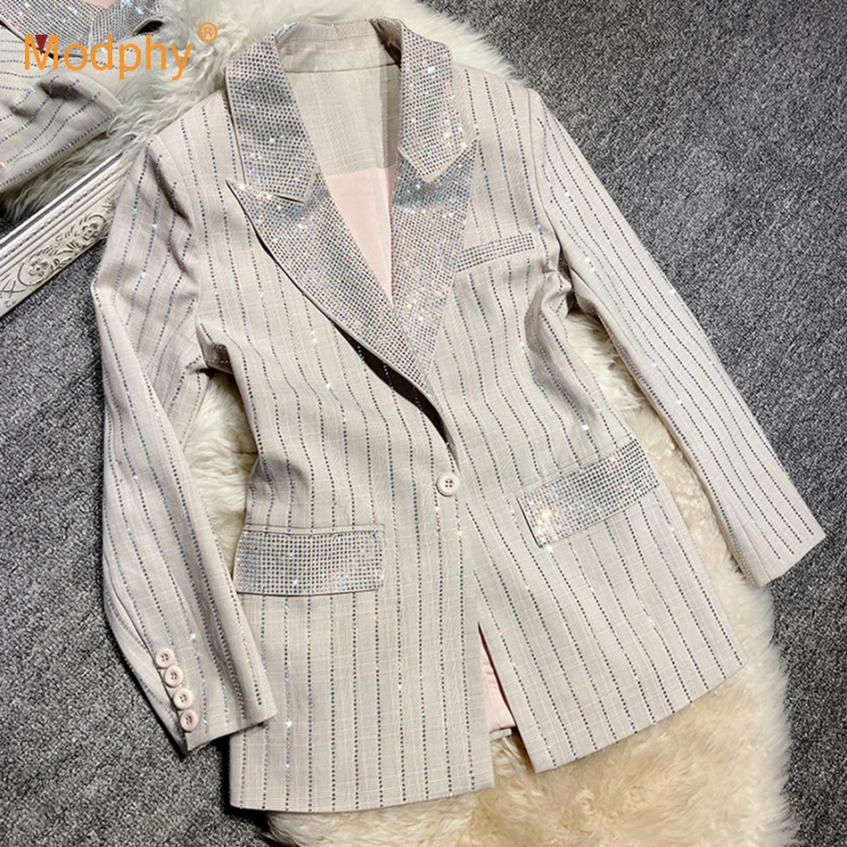 

Женский блейзер с крупными бриллиантами, Элегантный Приталенный пиджак с английским воротником на одной пуговице вечерние, осень 2021