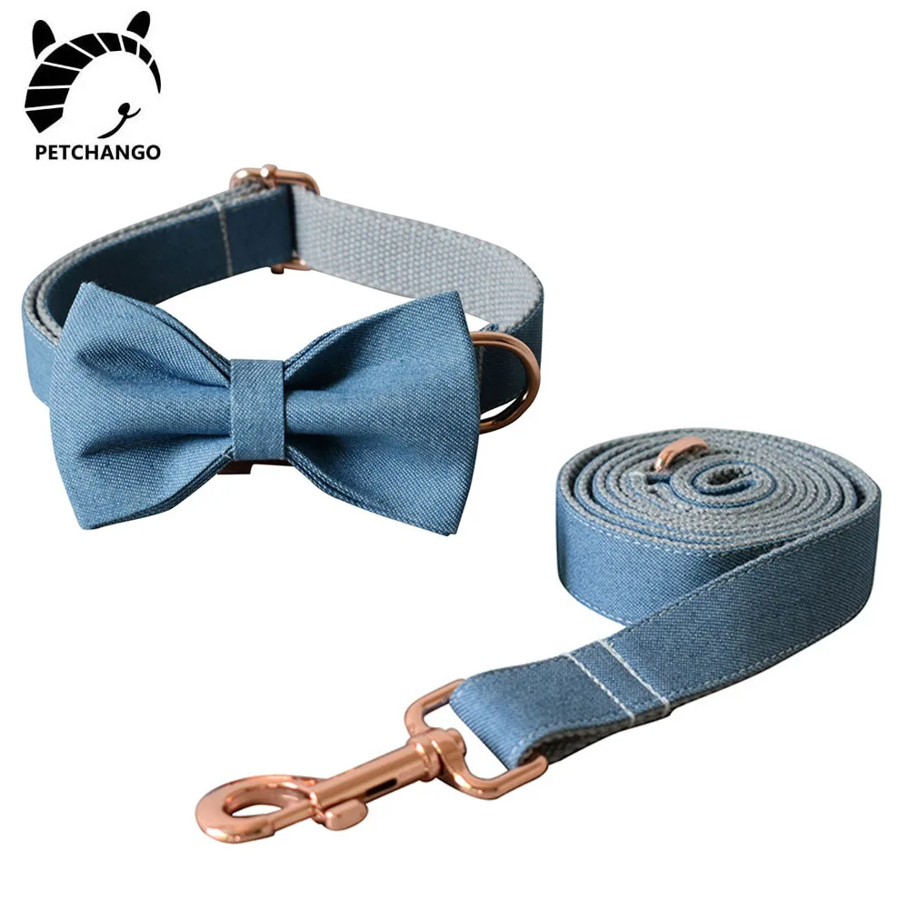 

Bow Tie Dog Collar Denim & Cotton Webbing Pet Collar Leash Set Small Medium Large Dogs Cat Removable Dog Accessories Pet Product