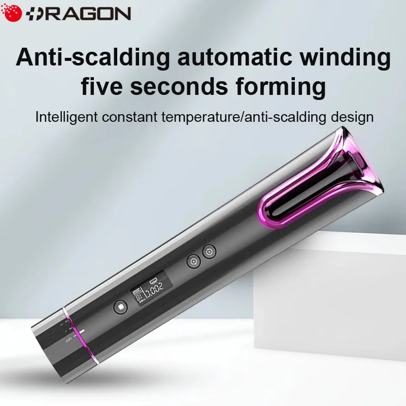 

Automatic Hair Crimper Wireless Hair Curler USB Rechargeable Cordless Portable Hair Iron LCD Display Fast Heating Ceramic Curly