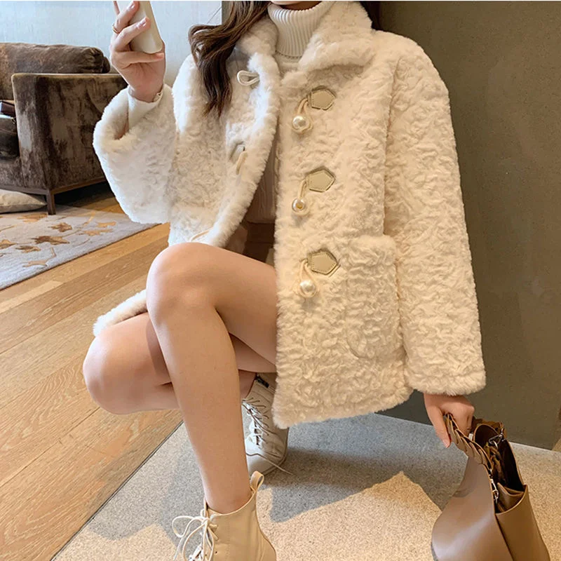 Пальто женское зимнее розовое белое снежное с большими пуговицами | Женская