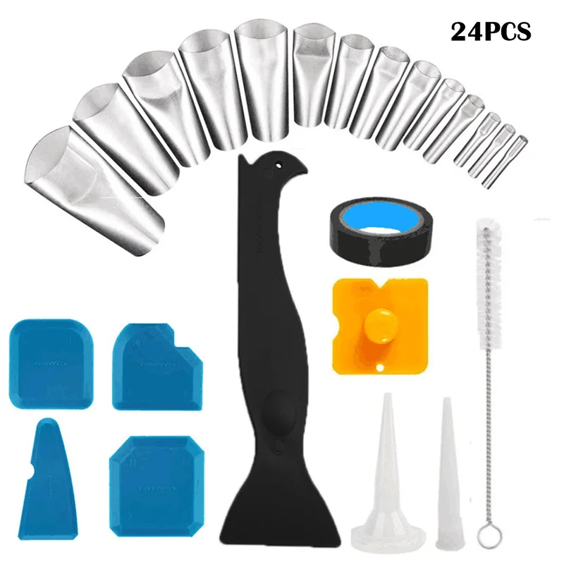 

3 In 1 Caulking Tool Kit Silicone Sealant Finishing Tool Grout Scraper Caulk Remover Nozzle for Kitchen Bathroom Sealing