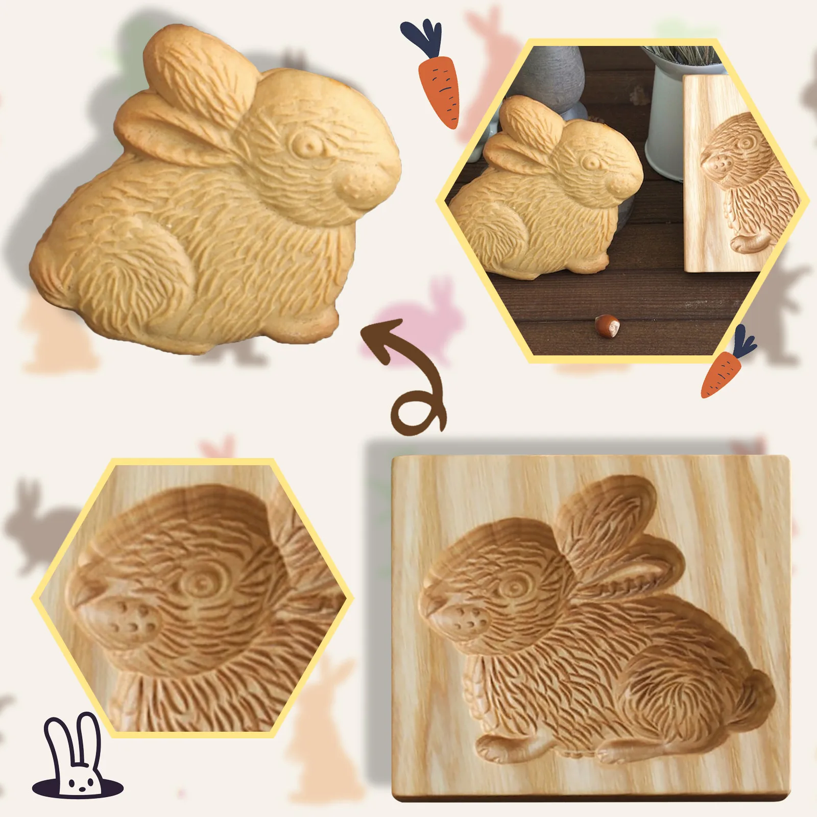 

2021 Rabbit Look 10cm * 8cm * 2cm Cookie Cutter Shortbread Bake Diy Mold Carved Wooden Gingerbread Mold 1PC Perfect Gift Molde