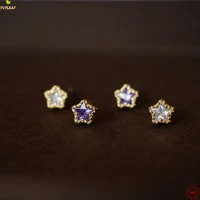 925 sterling silver purple zircon star stud earrings for women small 14k gold ear bone earings fashion jewelry
