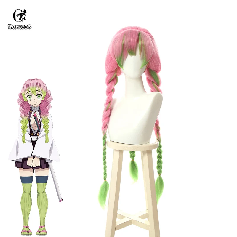 Косплей-парик ROLECOS из аниме Mitsuri Kanroji косплей-парик для женщин Синтетический хвост