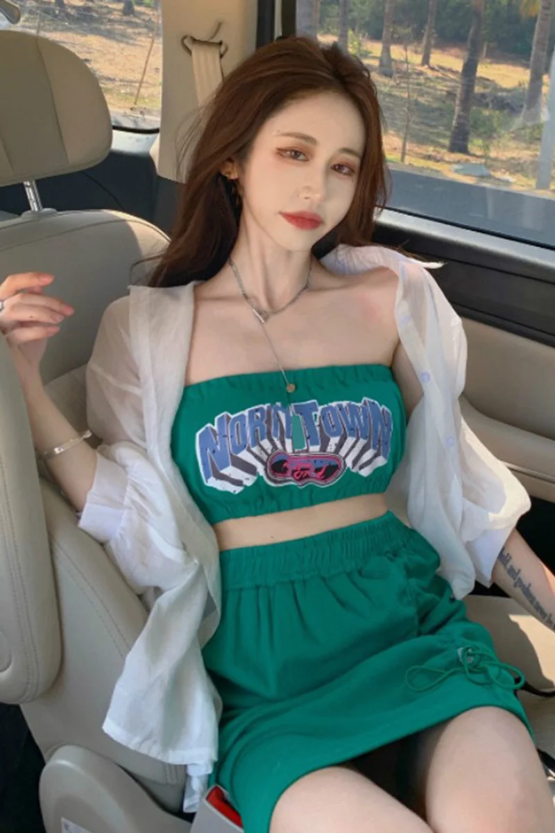 

Skirts Top And Skirt Set 2021 Sexy Two Piece Crop Women Blue Gothic Korean Harajuku Mini Fashion Ladies women mori girl clothes
