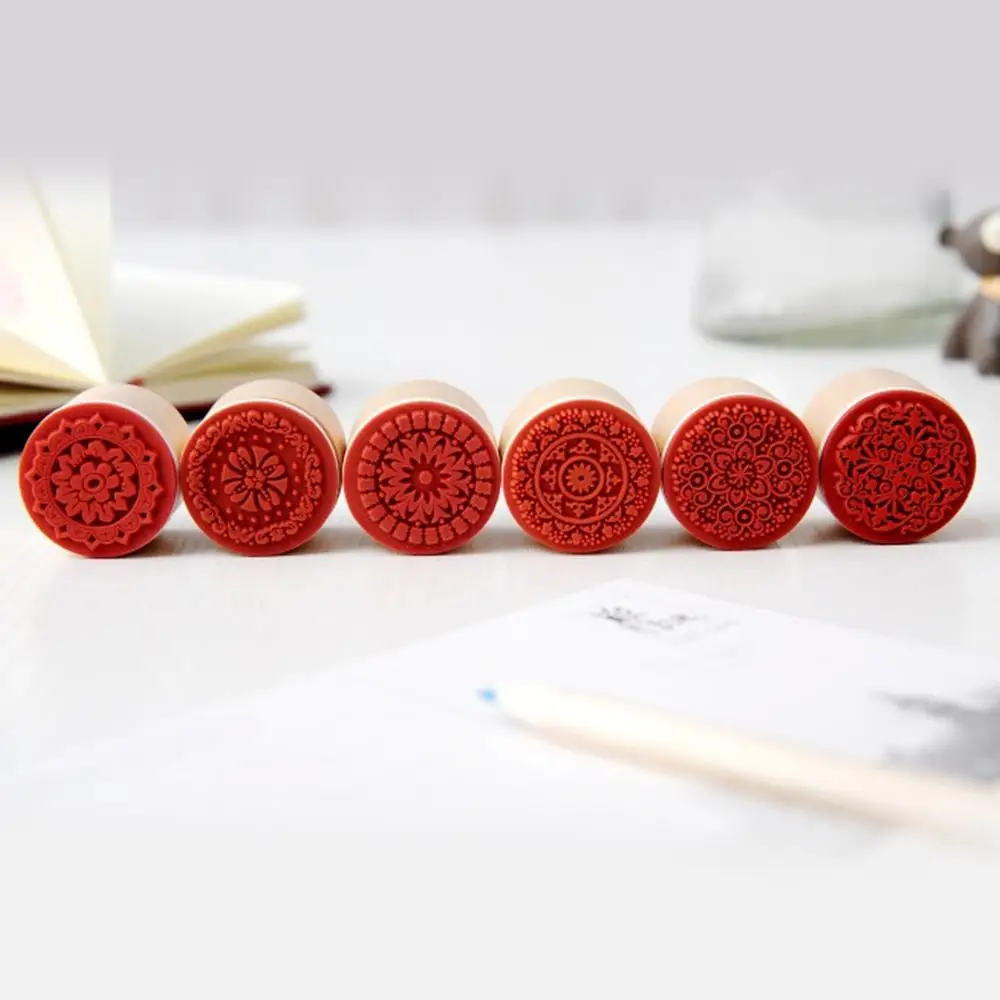 6 шт. деревянные штампы Мандала винтажные кружевные резиновые круглые свадебные