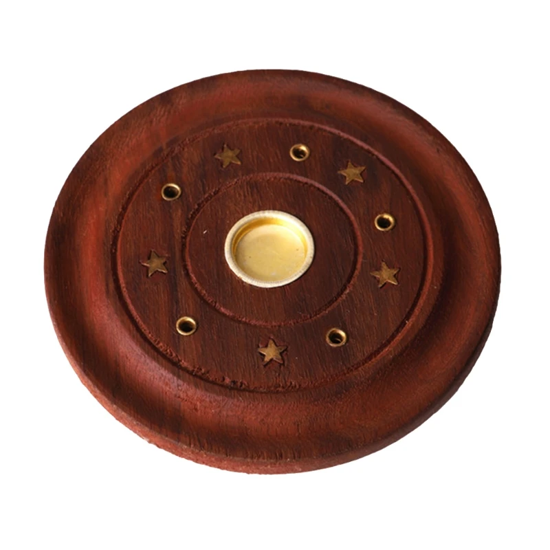 

Round Wooden Incense Plate 6 Hole Incense Sticks Burner Cones Censer Holder Yoga Teahouse Home Decoration Divination Props
