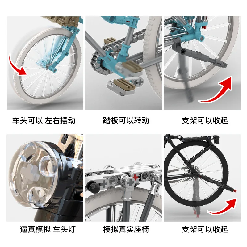

New Small Building Blocks Simulation Bike 3D Model with Pull Back Function Retro Bicycle DIY Bricks Toys for Children