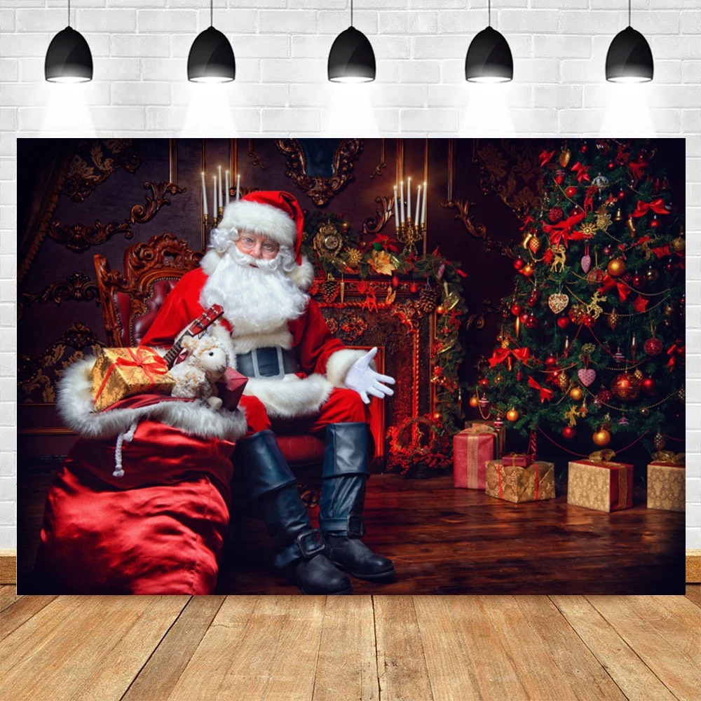 

Christmas Happy 2022 New Year Birthday Party Photography Background Winter Fireplace Santa Claus Photocall Backdrop Studio Shoot