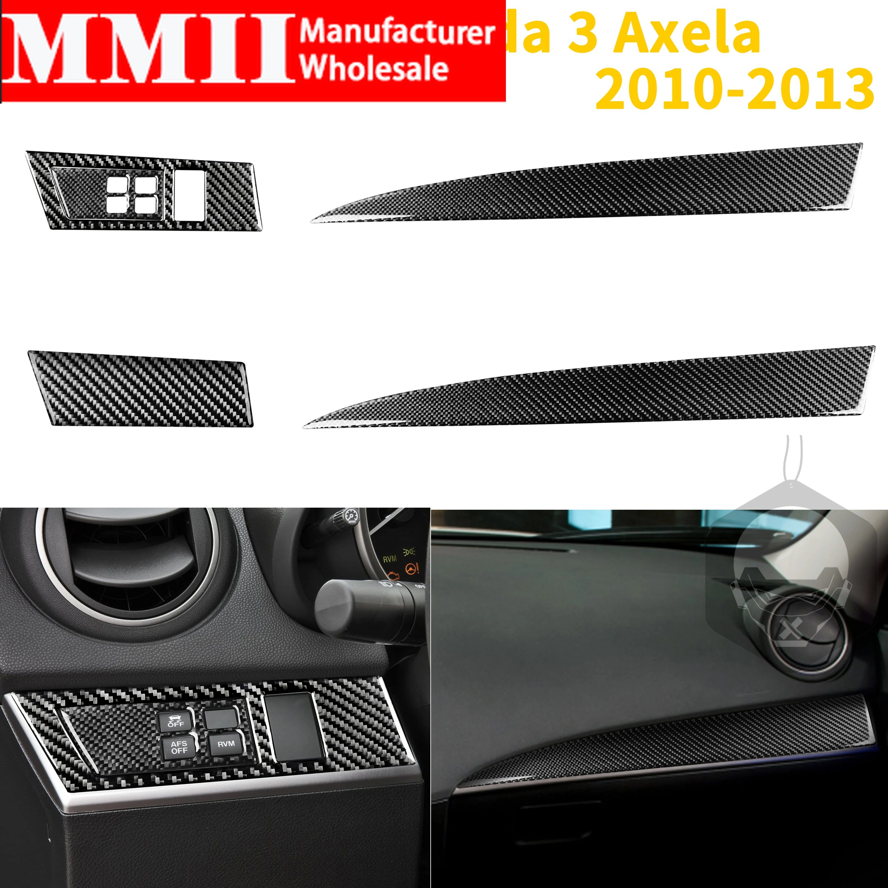 Carbon Fiber Sticker For Mazda 3 Axela 2010-2013 Side Dashboard Cover Kit Dash Trim Interior Strip Decoration Car Accessories