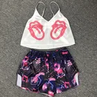 Новые пижамные комплекты с мультяшным принтом, женские пикантные атласные пижамы с милыми животными, шорты для сна, Пижамный костюм на бретелях-спагетти, одежда для сна, домашняя одежда