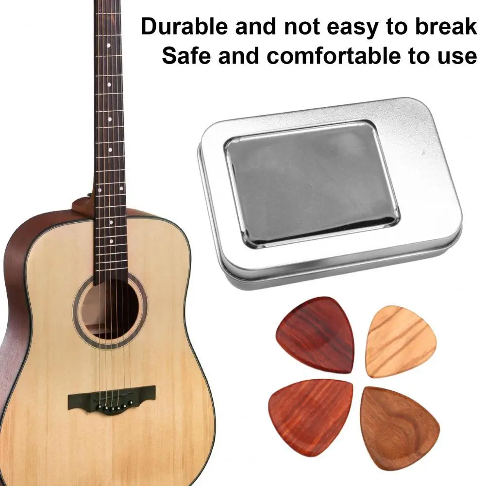 

4Pcs/Set Guitar Pick High Stability Comfortable Mini Stylish Wooden Plectrum Guitar Picks with Box for Instrument