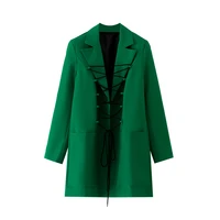 ladies casual buttonless drawstring blazer for women notched long sleeve green blazers female fashion new clothing chic coat top