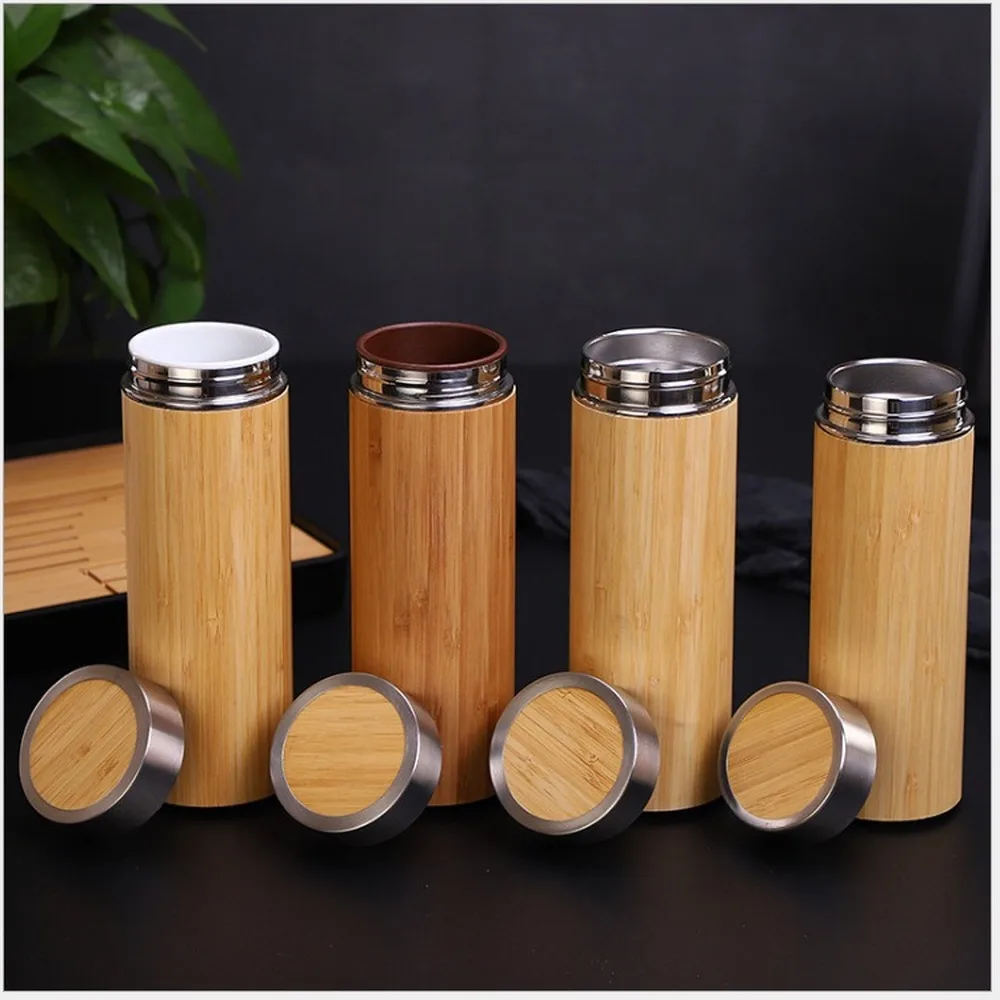 360/450 мл творческий бамбука термос Керамика фиолетовый песок Нержавеющая сталь