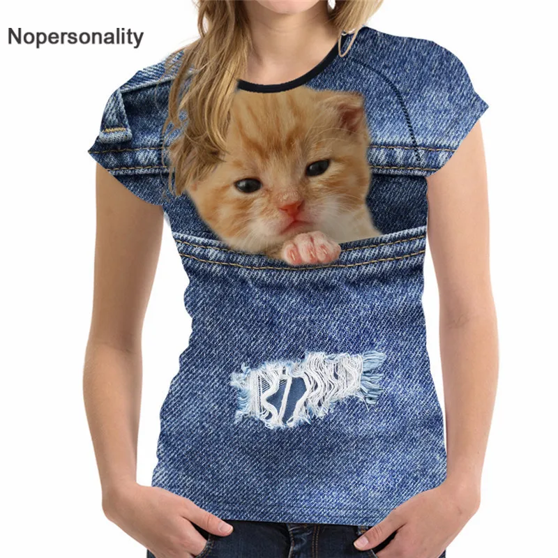 Футболка Nopersonality женская из денима топ с 3D рисунком кошки и собаки рубашка