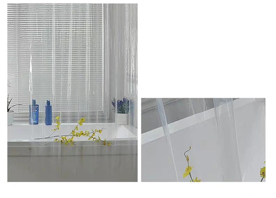 Plastic PEVA Waterproof Shower Curtain Transparent White Clear Bathroom Curtain Luxury Bath Curtain With Hooks