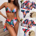 Женский модный купальник, купальный костюм, Пляжное бикини, сексуальный раздельный купальник с принтом, комплект из 3 предметов, Женский Микро Бикини бандо