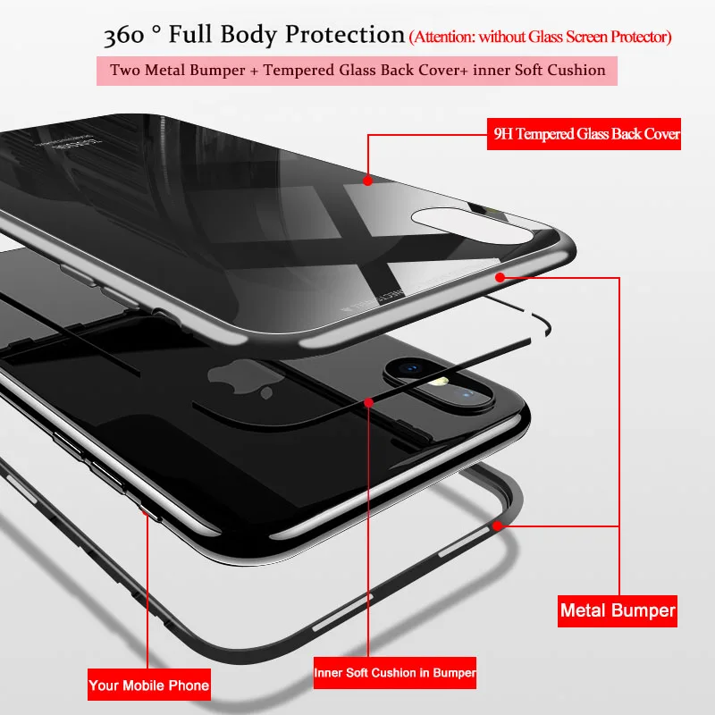 360 Magnetic Adsorption Case for iPhone 11 PRO MAX Clear Tempered Glass Magnet Cover for iPhone XR XS MAX X 6 6s Plus
