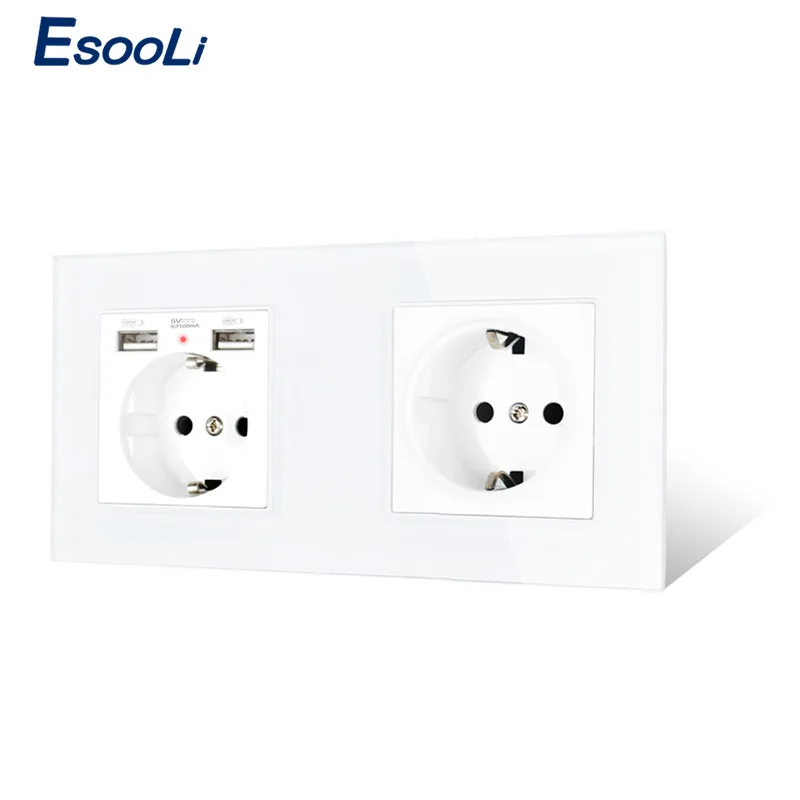 Esooli 2 Gang настенная розетка стандарта ЕС роскошная панель из хрустального стекла с