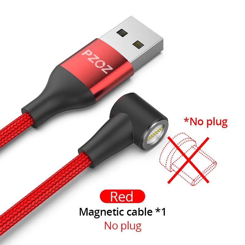 Red 1m No Plug Магнитный кабель PZOZ 90 градусов usb c Micro usb type C для быстрой зарядки, магнитное зарядное устройство Microusb type-C для iphone Xs MAX xiaomi usb-c - Цвет: Red 1m No Plug