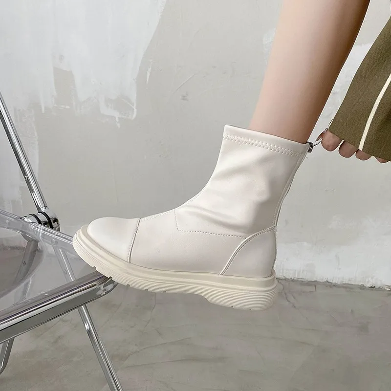 

Ladies Casual Leather Boots Round Toe Zipper Square Heel Shoes Mid-heel All-match Single Boots Ankle Boots 2021 New Martin Boots