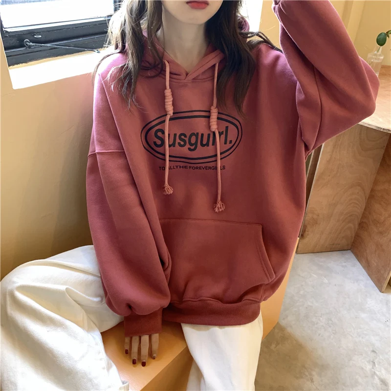 Толстовка женская с капюшоном утепленный свитшот в стиле оверсайз надписью